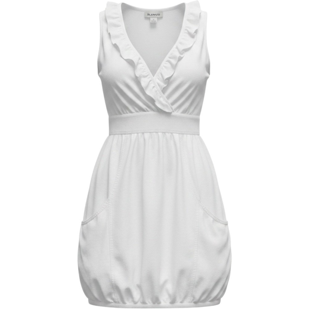 Blanco Ruffle V-Neck Mini Dress Womens Small White Cotton Coquette Summer